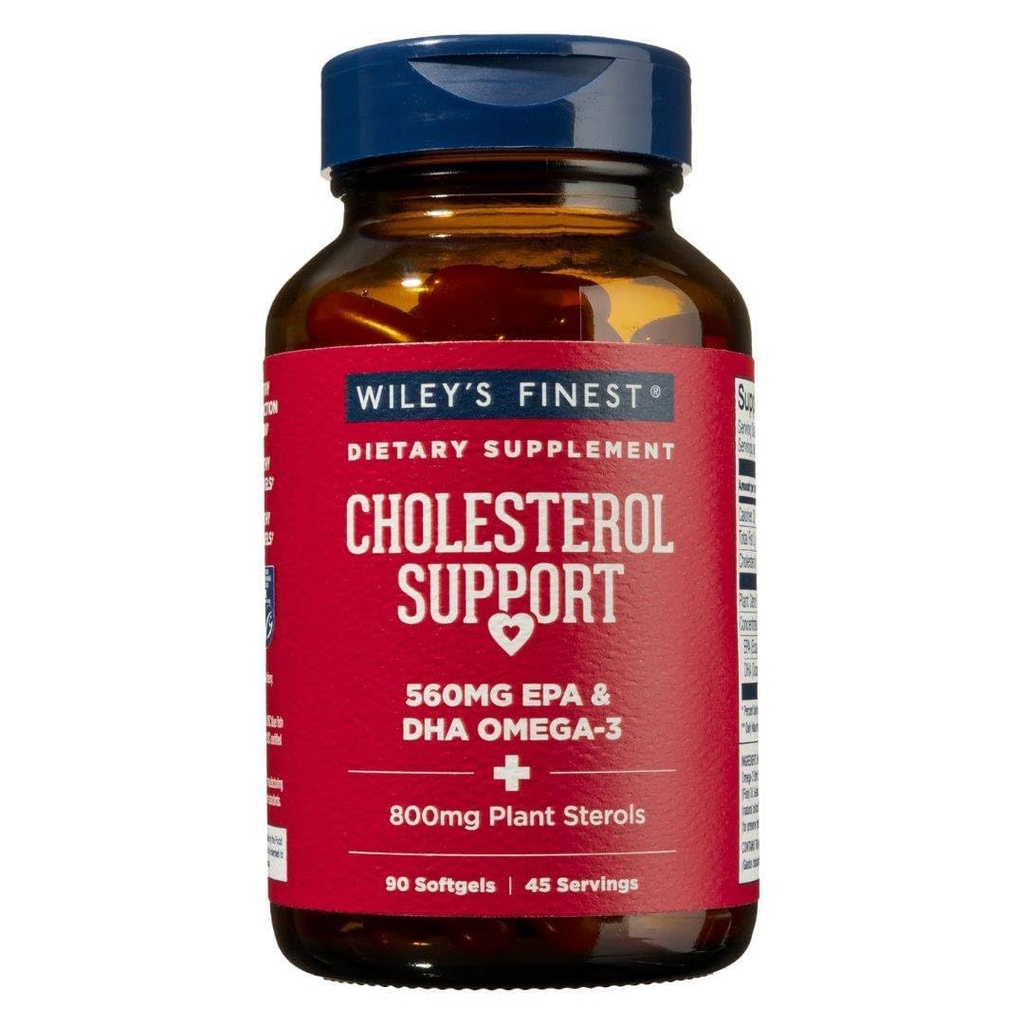 Wiley's Finest Wild Aljašský rybí olej Cholesterol Support - Heart Health Supplement for Men and Women - 560mg Omega-3s - 90 Softgels (45 Servings)