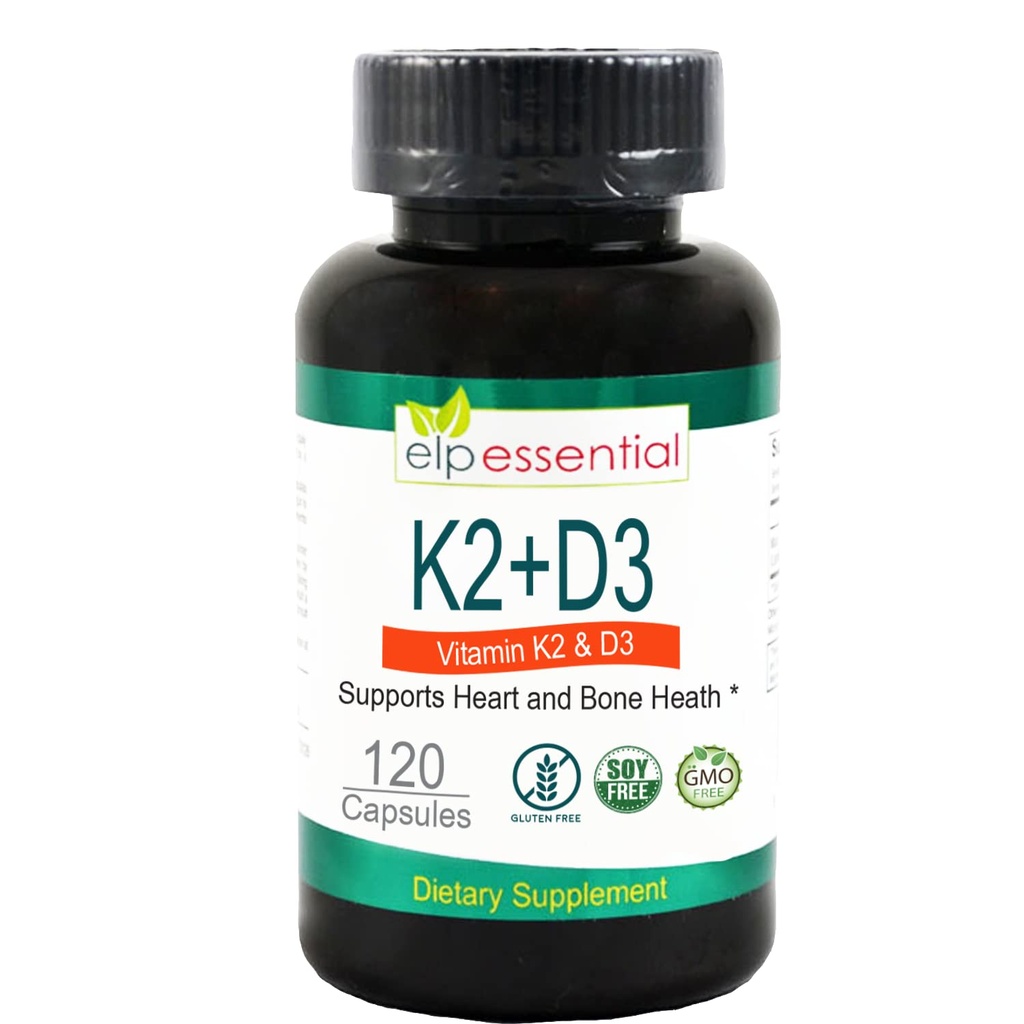 ELP ESSENCIÁLNY vitamín K2 s D3 doplnkom Zdravie kostí a srdca,kapsuly K2+D3 Vitamíny 120 kapsuly