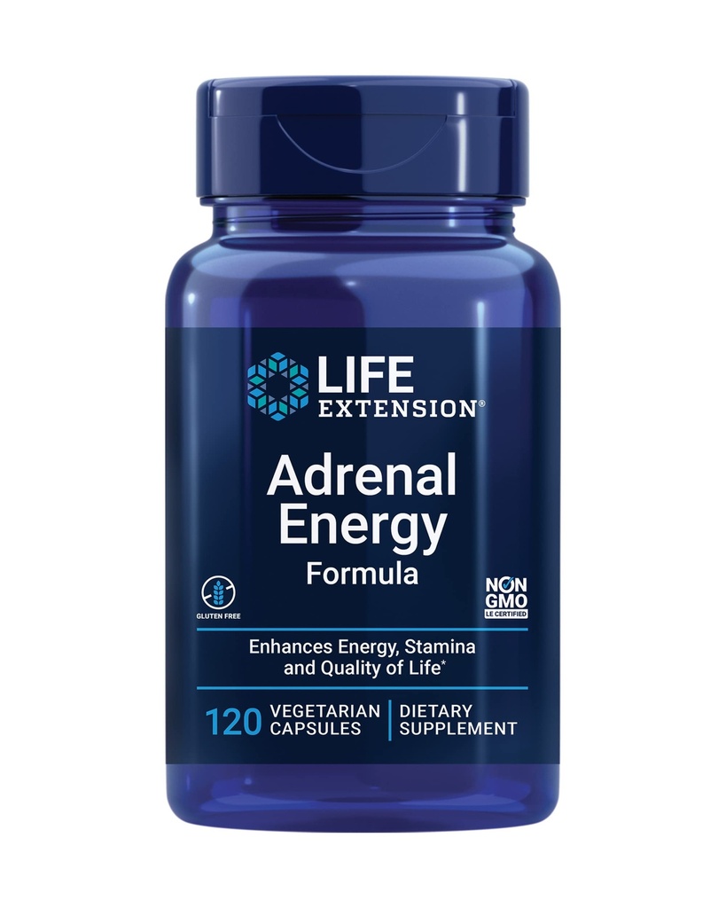Life Extension Adrenal Energy Formula, Pomáha potlačiť účinky stresu, svätý bazalka, kordyceps, baclopa a ashwagandha, Gluten Free, non-GMO, Vegetarián, 120 Kapsule
