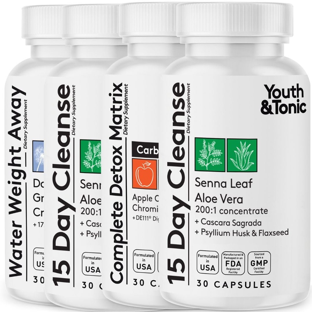 Detox Cleanse Kick Off Weight Management a Extra Colon Cleanser. 4ks pre stratu vody, Bloating, Flat Žalúdok, Puffiness w Apple Cider Ocogar, Senna Leaf, Glucomannan, Chróm, Probiotické 120 Tablety