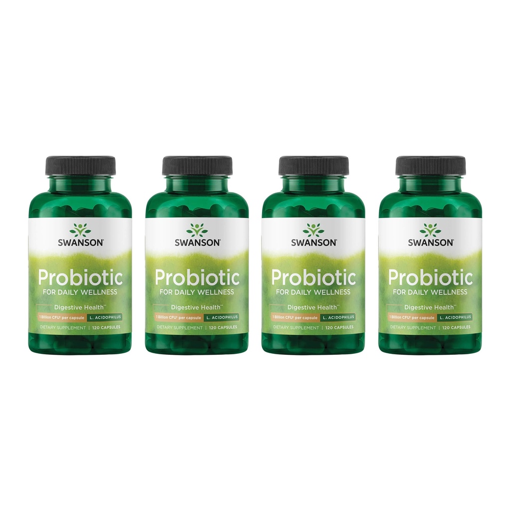 Swanson Probiotic - Digestive Health Supplement w/ 1 Milión CFU v kapsule - Prírodné Formula Podpora Bowel Pravidelnosť & Daily Wellness - (120 Kapsule) (4 Balenie)