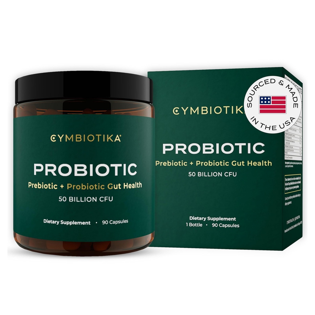 CYMBIOTIKA Probiotikum + Prebiotikum, 60 miliárd CFU - 19 kmeňov, Gut Health Supplement for Women & Muži, Immune Support, Digestive Health, & Gut Balance, 90 kapsúl, 1 mesiac dodávky, Made in USA