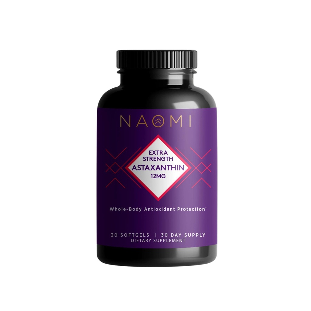 NAOMI Extra sila Astaxantin Supplement 12mg - 3X Potency Antioxidant pre zdravie kože, očí, kĺbov a mozgu - 30 Softgels, non-GMO