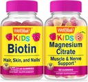 WellYeah Biotin Kids + horčík Dusičnan Kids, Gummies Bundle - veľké ochutnávky, vitamínové doplnky, bez lepku, bez GMO, Žuvacia Gummy