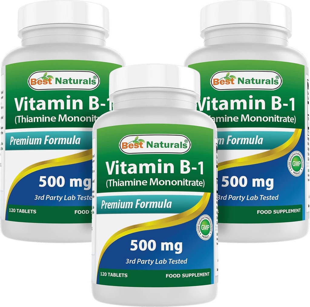 Najlepšie prírodné vitamín B1 ako tiamín mononitrát 500 mg 120 tabliet (120 počet (Pack of 3))