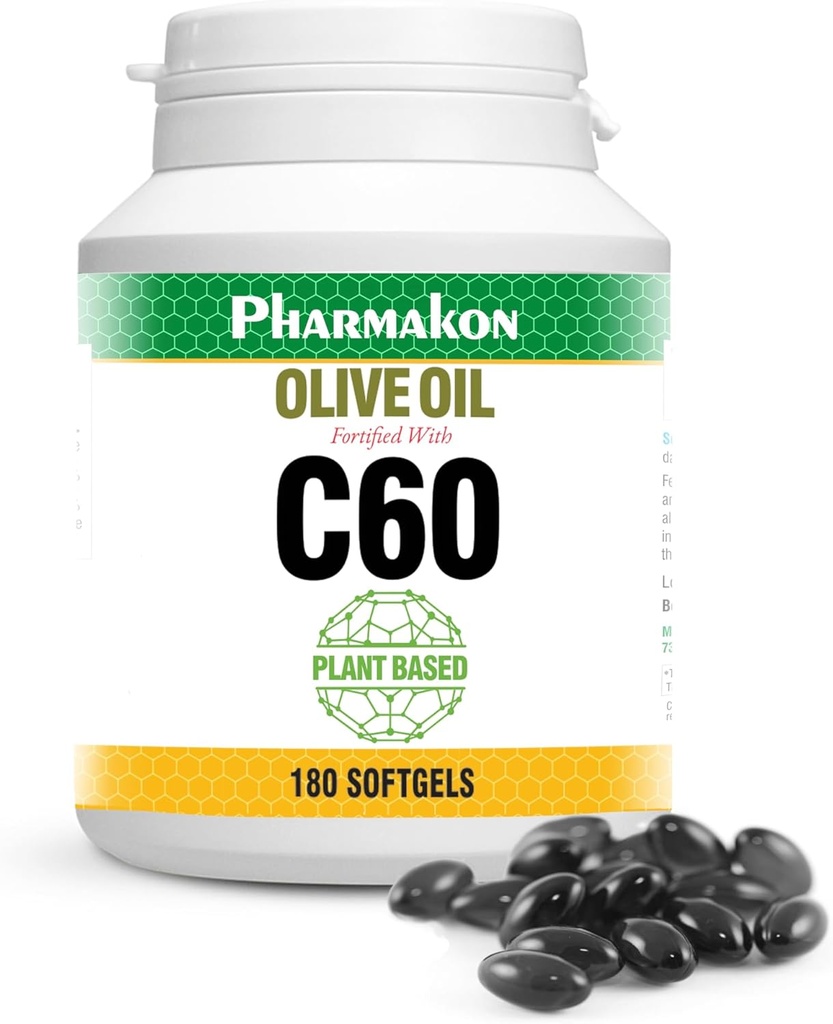 C60 Enriched Olive Oil Capsules, Plant Based. (180 Count)