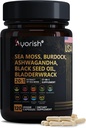 Sea Moss Capsule 30:1 High Strength 6000mg Equivalent Per Servings, Black Seed Oil Ashwagandha Ginger Capsules, Turmerica, Moringa, Bladderwrack, Burdock Root, Manuka Honey, Škorica 120 Count