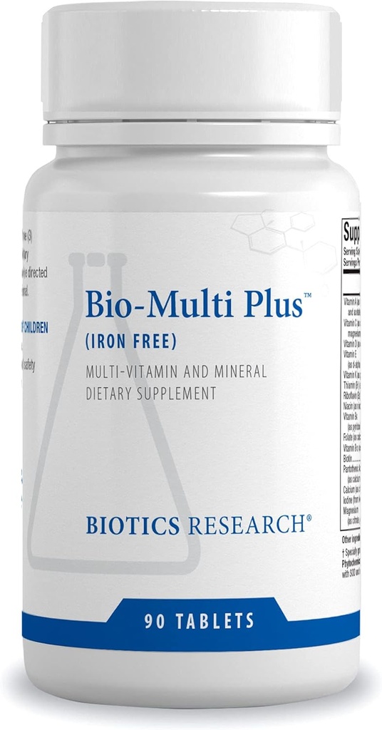 Biotics Research Bio Multi Plus Bezželezný Multivitamín, Slušné minerály, Bez železa, Emulzifikovaný tuk Rozpustné vitamíny, Vysoké antioxidanty, SOD, Catalase 90 Tablety