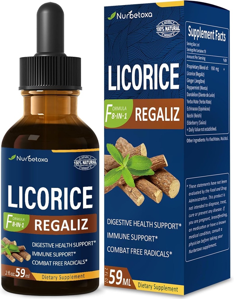 Licorice Root Extract kvapky pre trávenie zdravie, Prírodné bylinné leňošenie Relief a imunitnej podpory Tekuté Tincurt Supplement s púpavkou, Peppermint, Ginger. extrato de Regaliz. 2oz