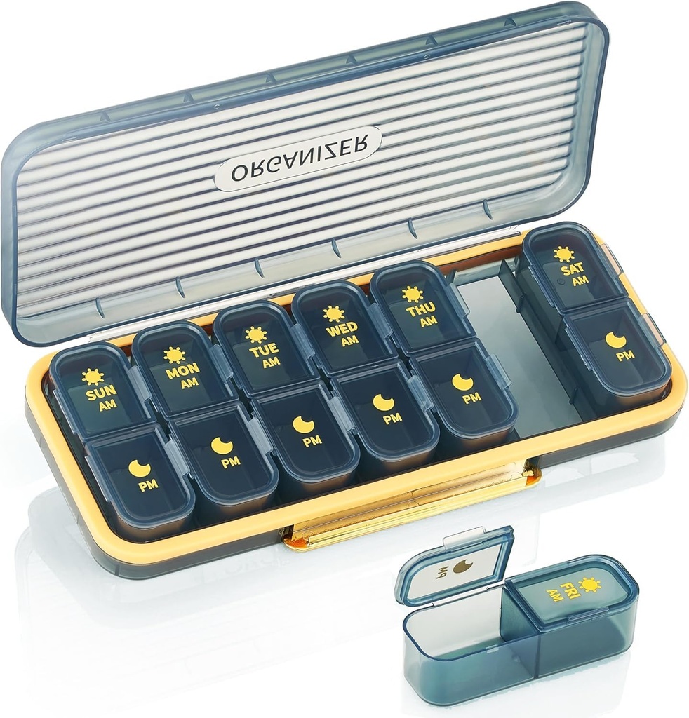 Týždenný pilulka Organizátor 2 Časy denne - Pill prípad Am Pm - Travel Pill Box 7 deň Prenosné denné vitamínový kontajner Estetická medicína Dispenser so 7 samostatnými oddeleniami ráno večer doplnok držiteľ