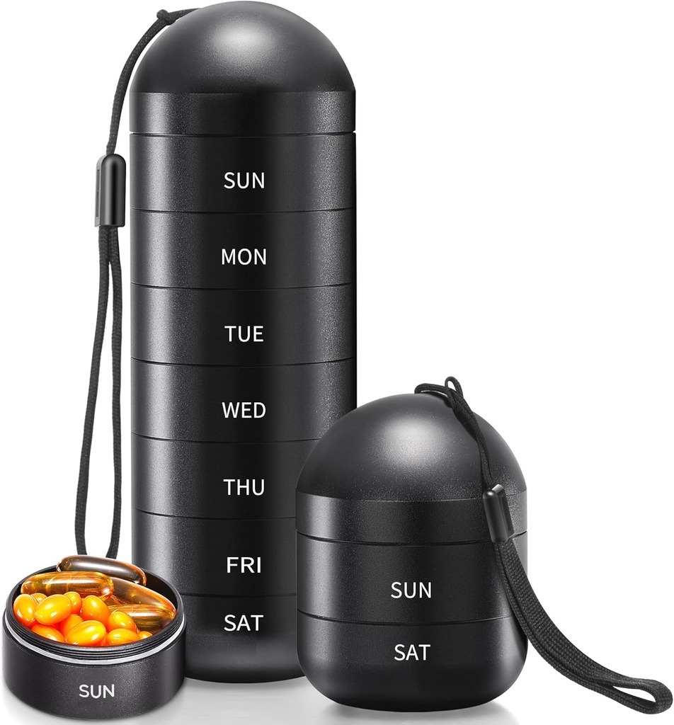 Zannaki XL Metal Travel pilulky Organizátor, extra veľké vodeodolné týždenné pilulky, hliníkové zliatinové pilulky Prípad Kontajner, BPA zadarmo 7 deň Daily Medicine Holder pre vitamín, Rybí olej, doplnok