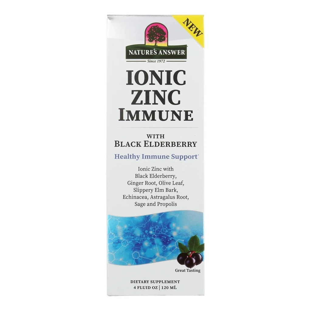 Prírodná odpoveď Ionic Zinok Immune with Black Elderberry 4 oz Extract with Slippery Elm, Echinacea, Astragalus, Sage 160 Servíruje na fľašu