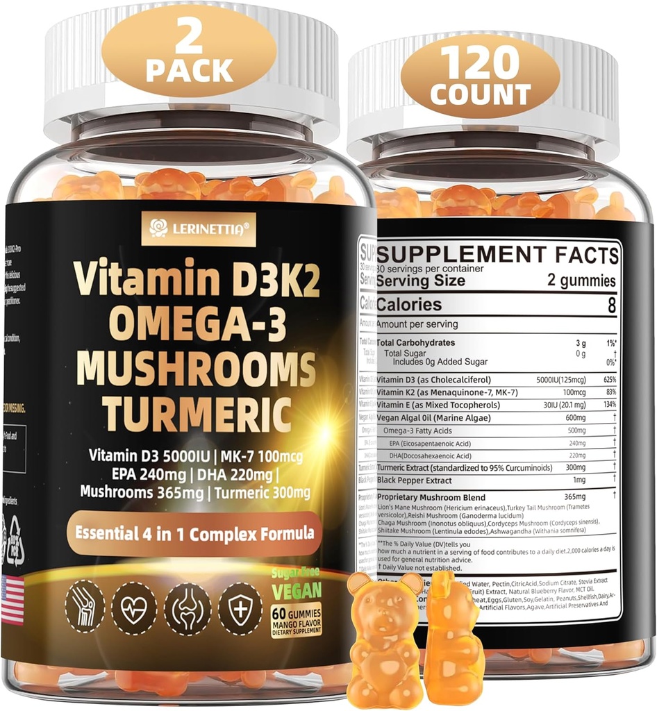 Vitamín D3 5000iu(125mcg) + vitamín K2(MK7) Gumičky s riasami Omega 3 