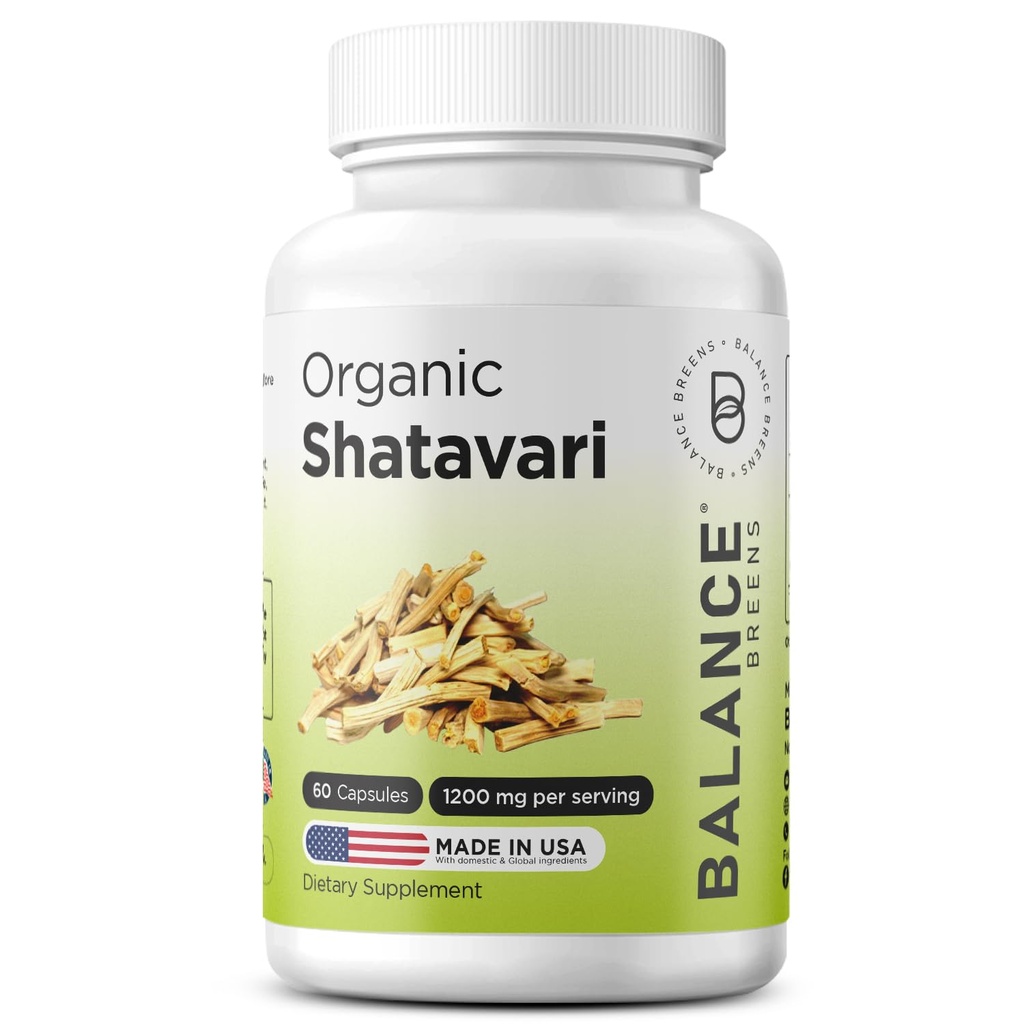 Organic Shatavari 1200mg, 60 Kapsule - Laktačná podpora Vitamíny, Hormonálna rovnováha pre ženy, Asparagus Racemosus Root