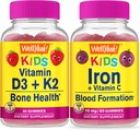 WellYeah Vitamín D3+K2 Deti + železo + vitamín C Deti, Gummy Bundle - veľké ochutnávky, vitamínové doplnky, bez lepku, bez GMO, Žuvacia Gummy