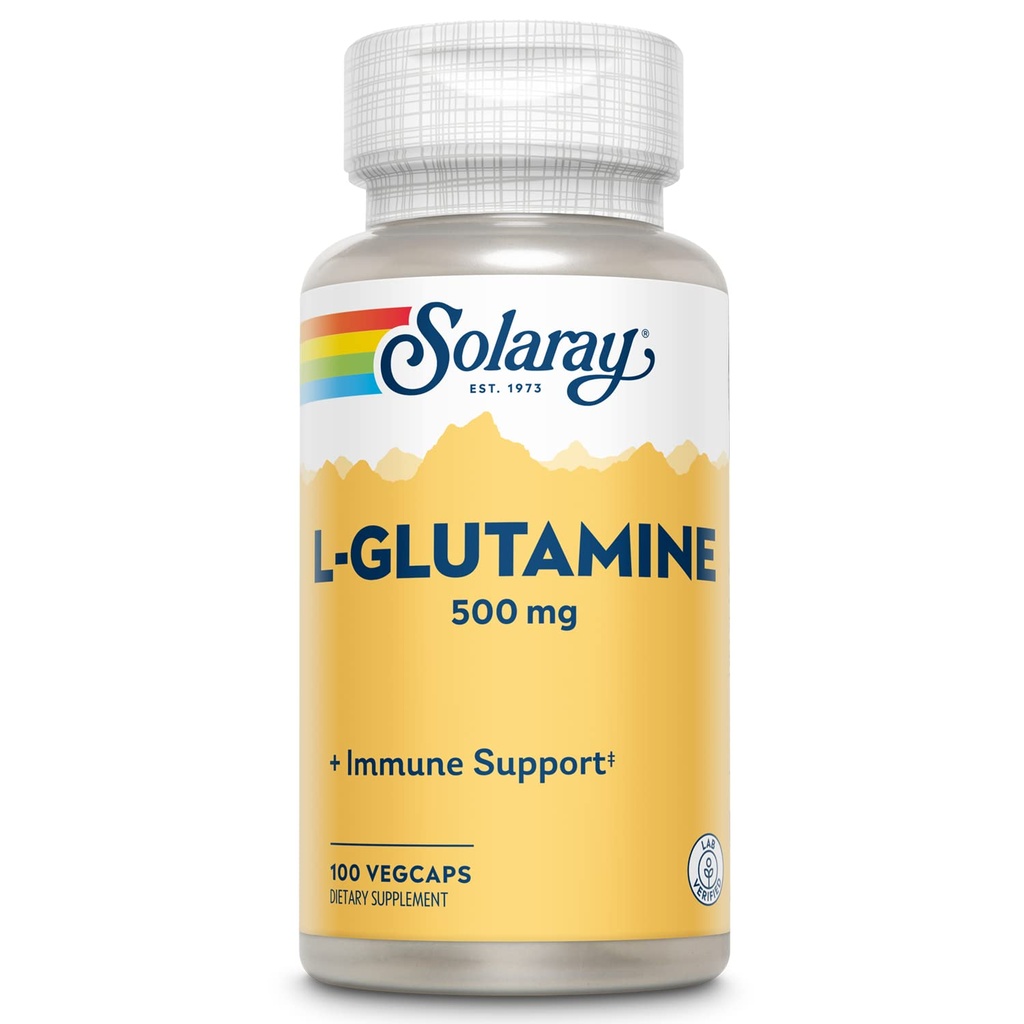 SOLARAY L glutamín kapsuly 500 mg - Imunitná podpora doplnok - Voľný Amino Acid - Lab Overené, 60-Day Záruka vrátenia peňazí - 100 Servings, 100 VegCaps
