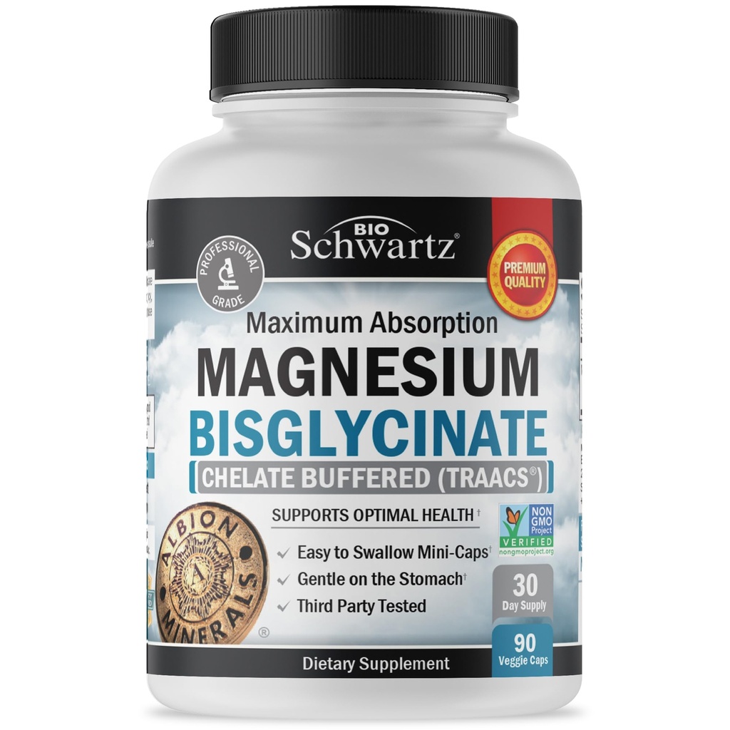 Diglycinát horečnatý 100% chelát No-Laxative Effect - Maximálna absorpcia & Biodostupnosť, Plne reagované a napufrované - Zdravá energia Podpora svalových kostí a kĺbov - Projekt bez GMO Overené - 90 ot