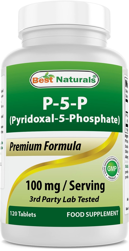 Najlepšie prírodné P5P vitamín B6 (Pyridoxal 5 Fosfát) 100 mg/Serving - 120 tabliet - aktívna forma vitamínu B6.