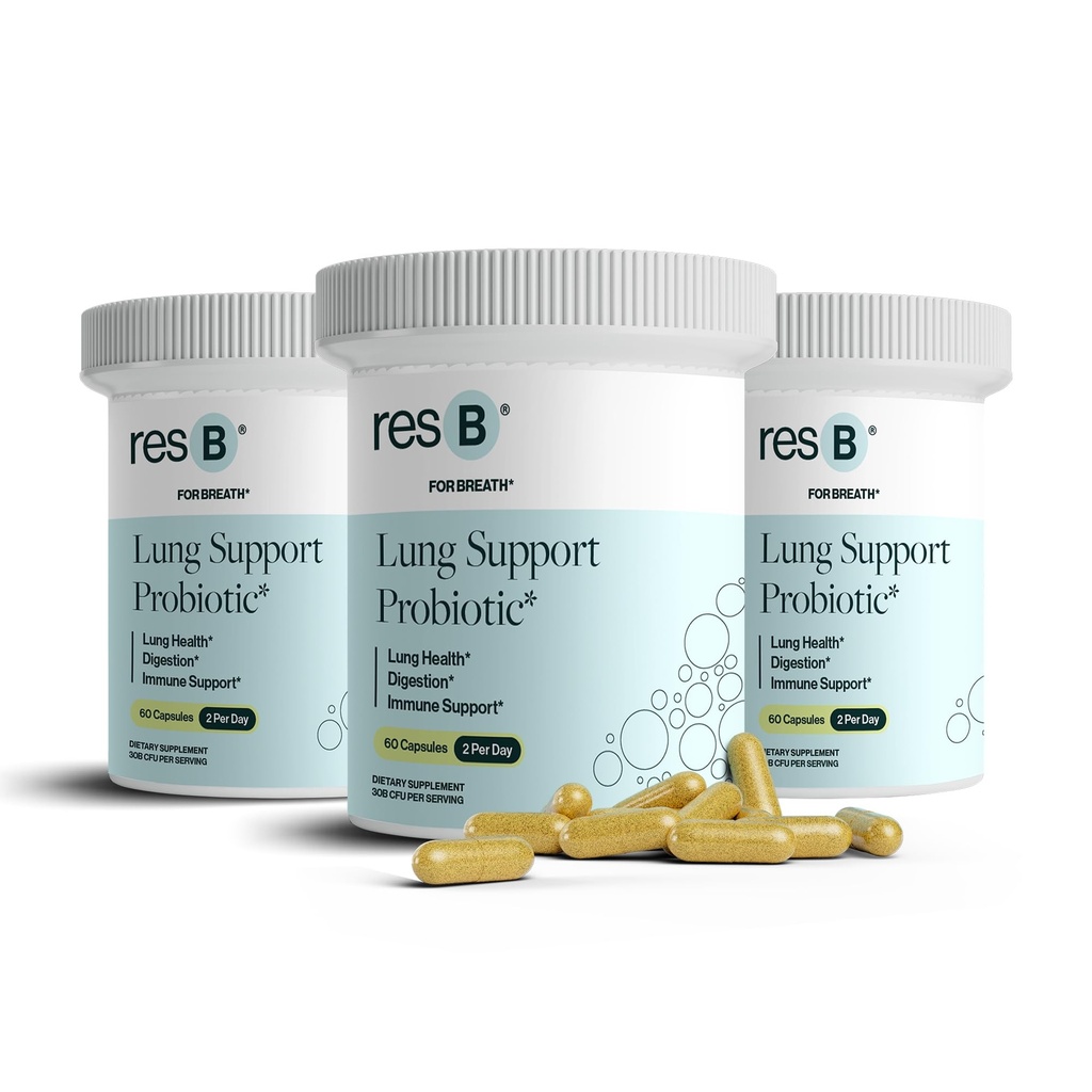 Lung Support Probiotic Supplement - Lung Health Supplement for Smokers, Gut Health, Immune Support, Respiratory Care, Holy Basil, Turmeric, Klinicky skúšané - 180 Kapsule (3 fľaše)