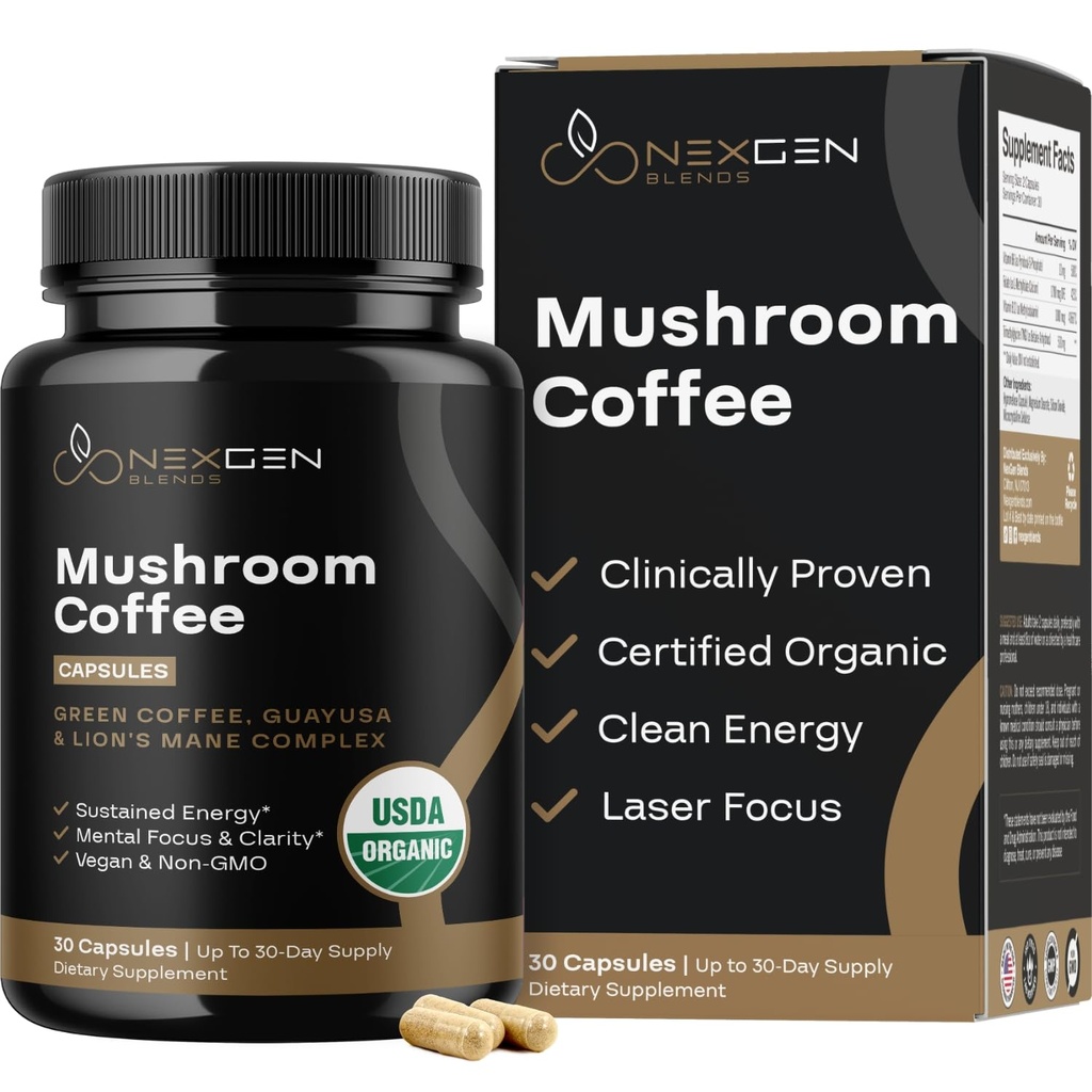 100% Organic Huba Kávové kapsule - Prírodná energia Supplement s 130 mg kofeínu z klinicky preukázané patentované zelenej kávy Bean a Guayusa Extrakty pre Jitter-free Energy & Focus (30 Servings)