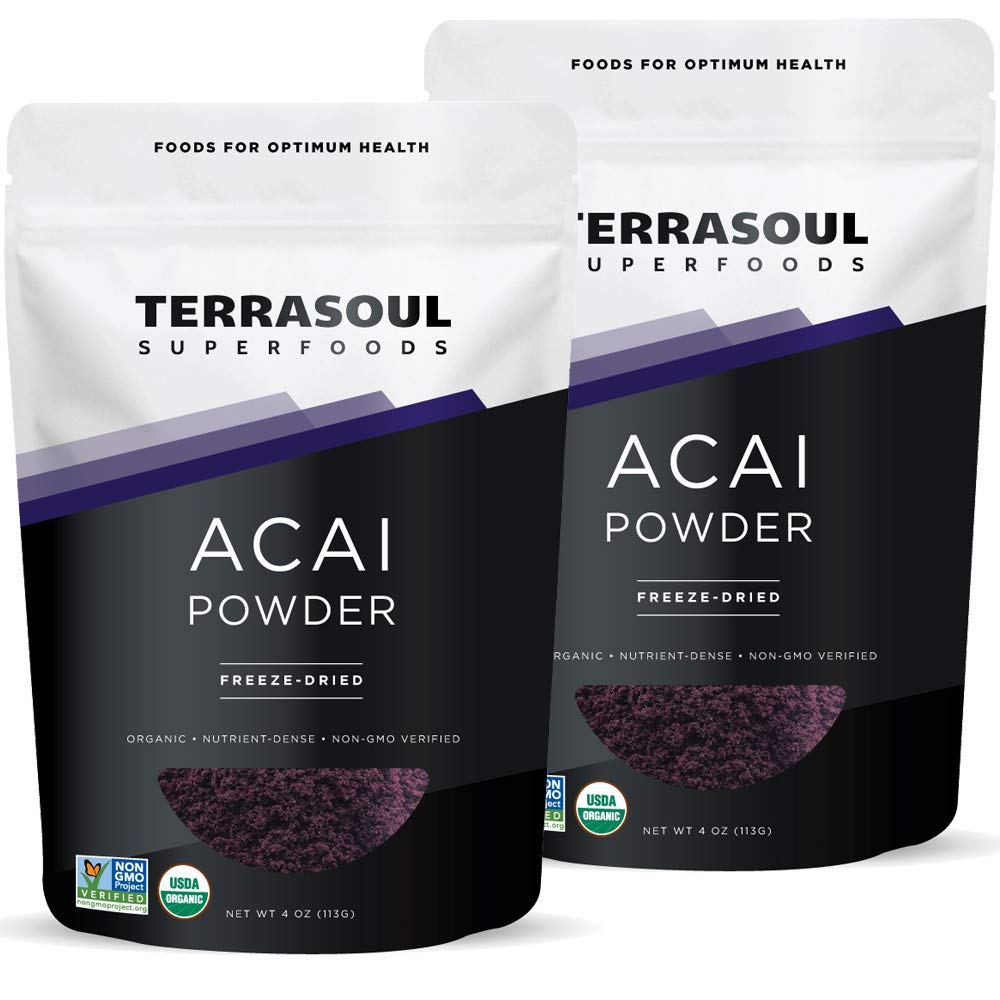 Terrasoul Superfoods Organic Acai Berry Powder, 4 Oz (Pack of 2), Freeze-Vyprážané pre sviežosť, Omega Fats Boost pre smoothie Bowls, a Antioxidant-Packed Superfoods recepty