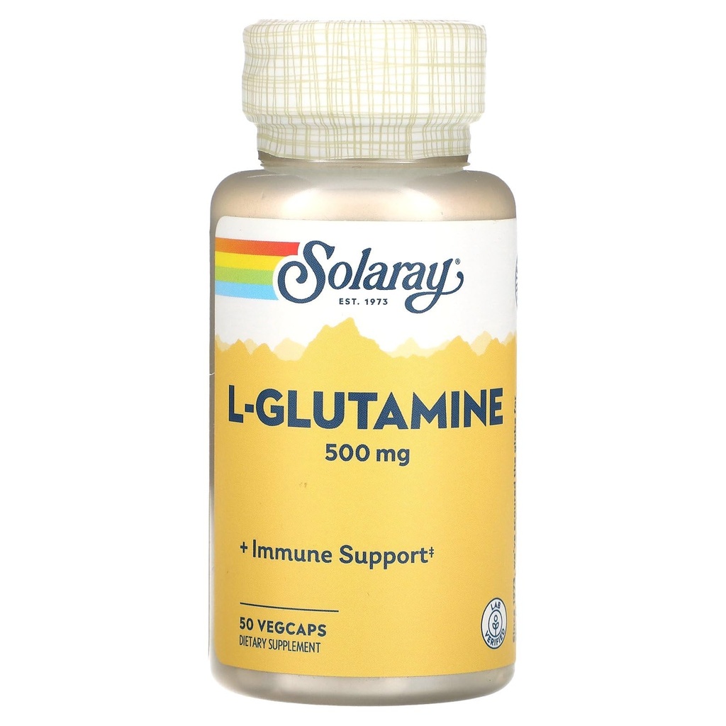 SOLARAY L Glutamín kapsuly 500 mg - Immune Support - Free Amino Acid - Lab Overené, 60-Day Záruka vrátenia peňazí, 50 Servings, 50 VegCaps