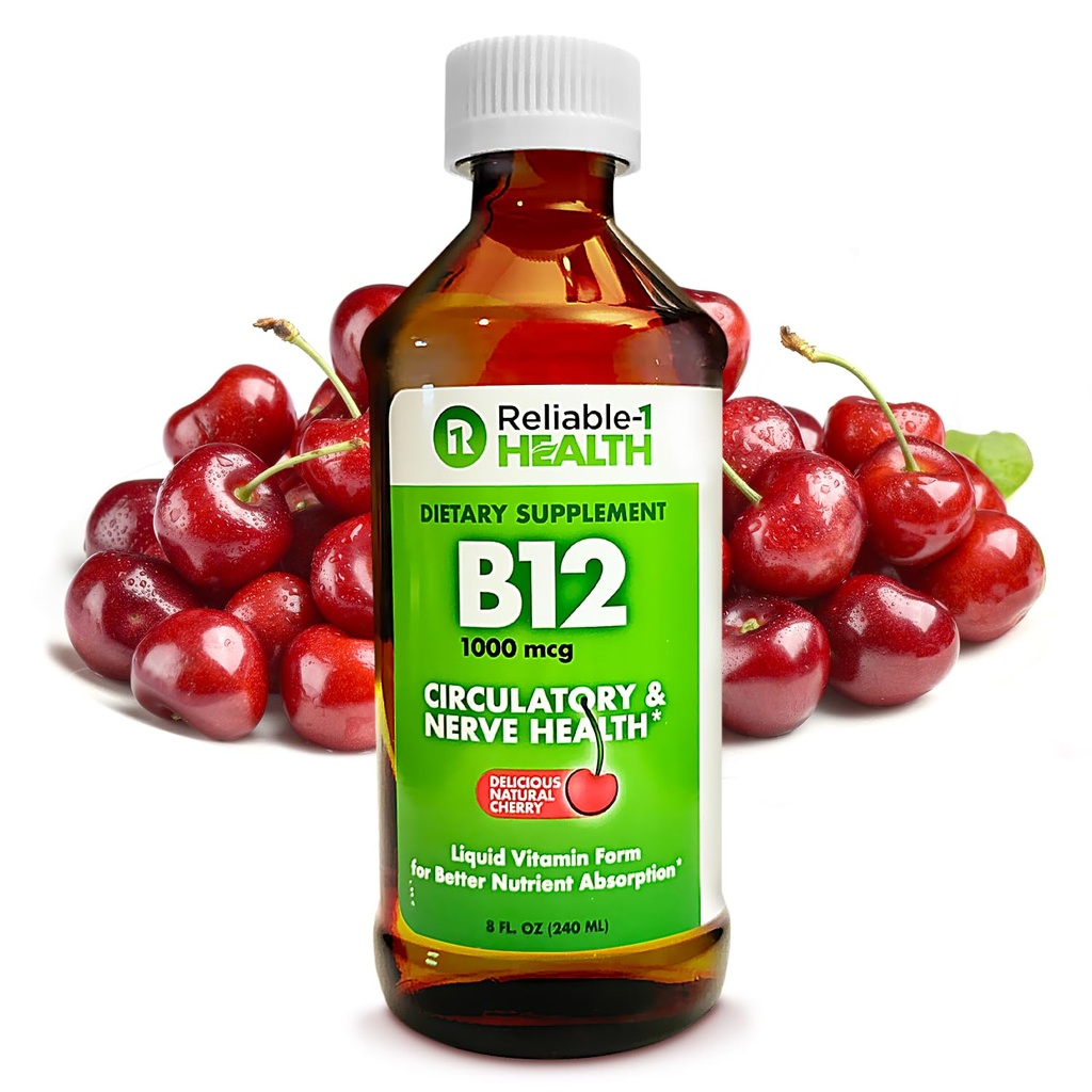 Spoľahlivý-1 Laboratóriá Tekutý vitamín B12 denný doplnok 1000mcg pre dospelých mužov a ženy - prírodná čerešňová chuť