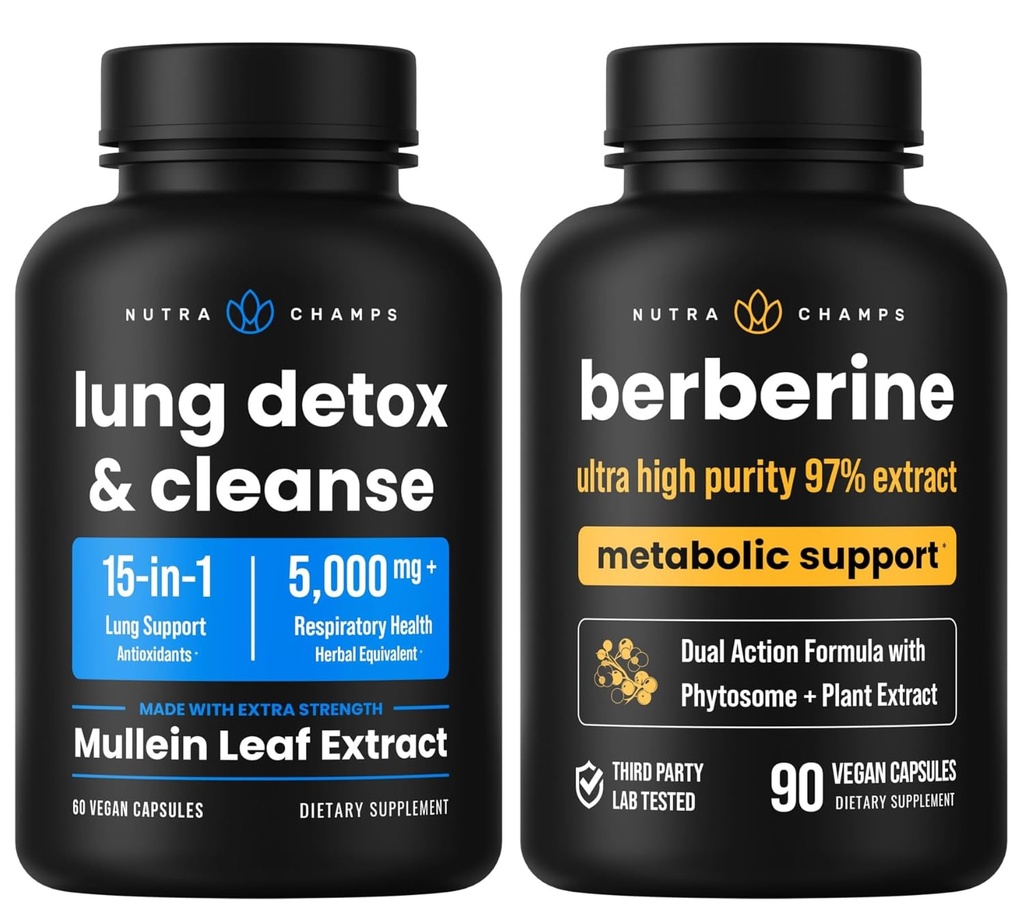NutraChamps Kompletná podpora dýchania a metabolizmu: Čistenie pľúc a Berberine Duo