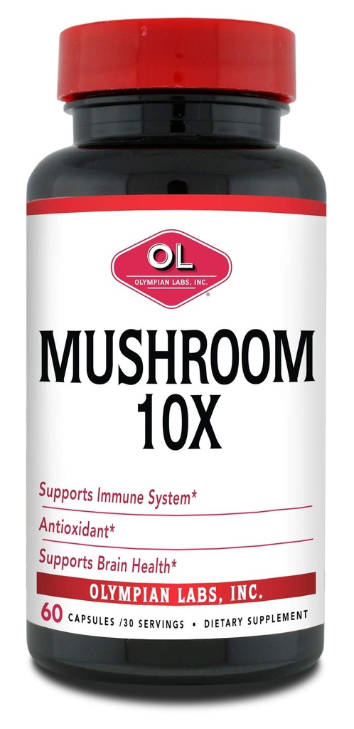 Olympian Labs 10X Huba doplnok Kapsule - Komplexné Formula podporné imunitný systém, Antioxidant, Brain Health - 60 Kapsule (30 Servis)