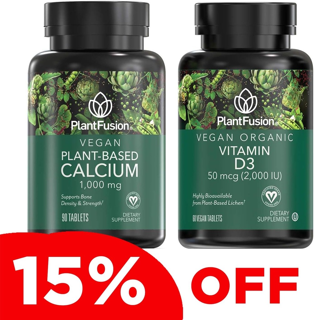 PlantFusion Vegan Calcium & D3 Bundle - Premium Plant Based Calcium 1000 mg a D3 2000IU Doplnky pre rast kostí, hustoty a sily a imunitnej podpory