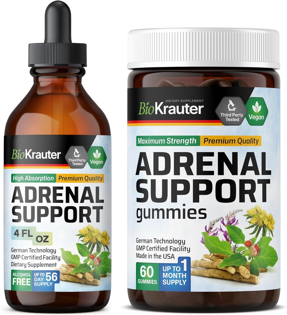 BIO KRAUTER Adrenal Support 60 Gummies & Adrenal Support Tinture 4 Fl. Oz.