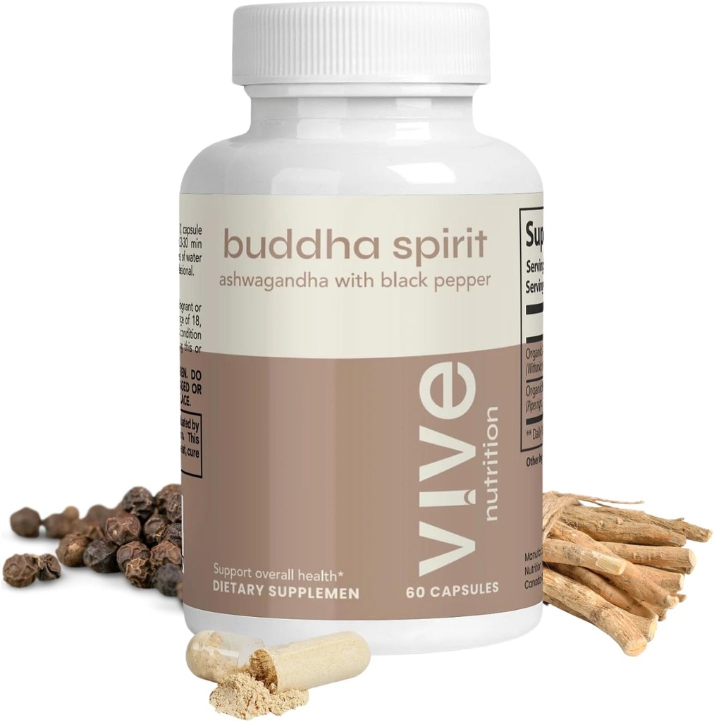 Budha Spirit Ashwagandha Kapsule s Black Pepper - 100% Organic, Vegan & Gluten-free - 60 Gróf, 30-Deň dodávky