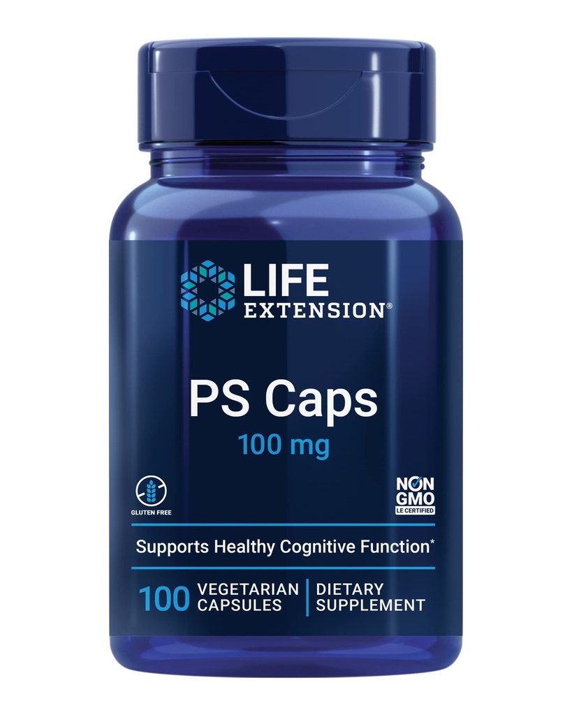 Life Extension PS Caps, fosfatidylserin, pre Kognitive Performance, Gluten-free, non-GMO, Vegetarian, 100 Kapsule