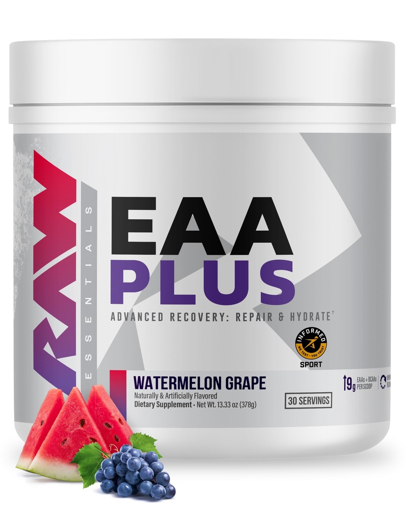 RAW EAA Plus, Aminokyseliny prášok, Vodný melón Hrozno (30 porcií) - Pre cvičenie Amino Energy Powder for Advanced Endurance, Recovery & Lean Muscle Growth - BCAA Amino Acides Supplement for Men & Women