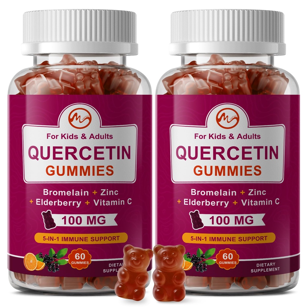 (2 balenia) Quercetin Gummies s hypromelínom, bazami, zinkom a vitamínom C - žuvateľný Quercetin 700 mg doplnok pre imunitu, alergiu, podporu starnutia - Vegan Gummy pre dospelých a deti