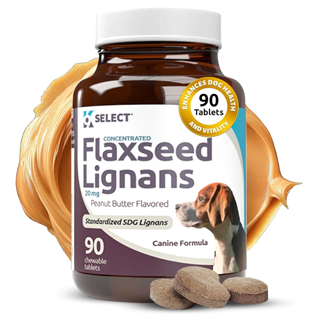 K9 Select Concentrated Lignans Lignans for Dogs, 20mg 90 Tablets, Arašidové maslo Ochutené Chewable, Impove Coat
