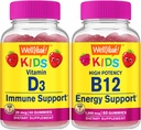 WellYeah Vitamín D3 Deti + vitamín B12 Deti, Gummies Bundle - veľké ochutnávky, vitamínové doplnky, bez lepidla, bez GMO, Žuvacia Gummy