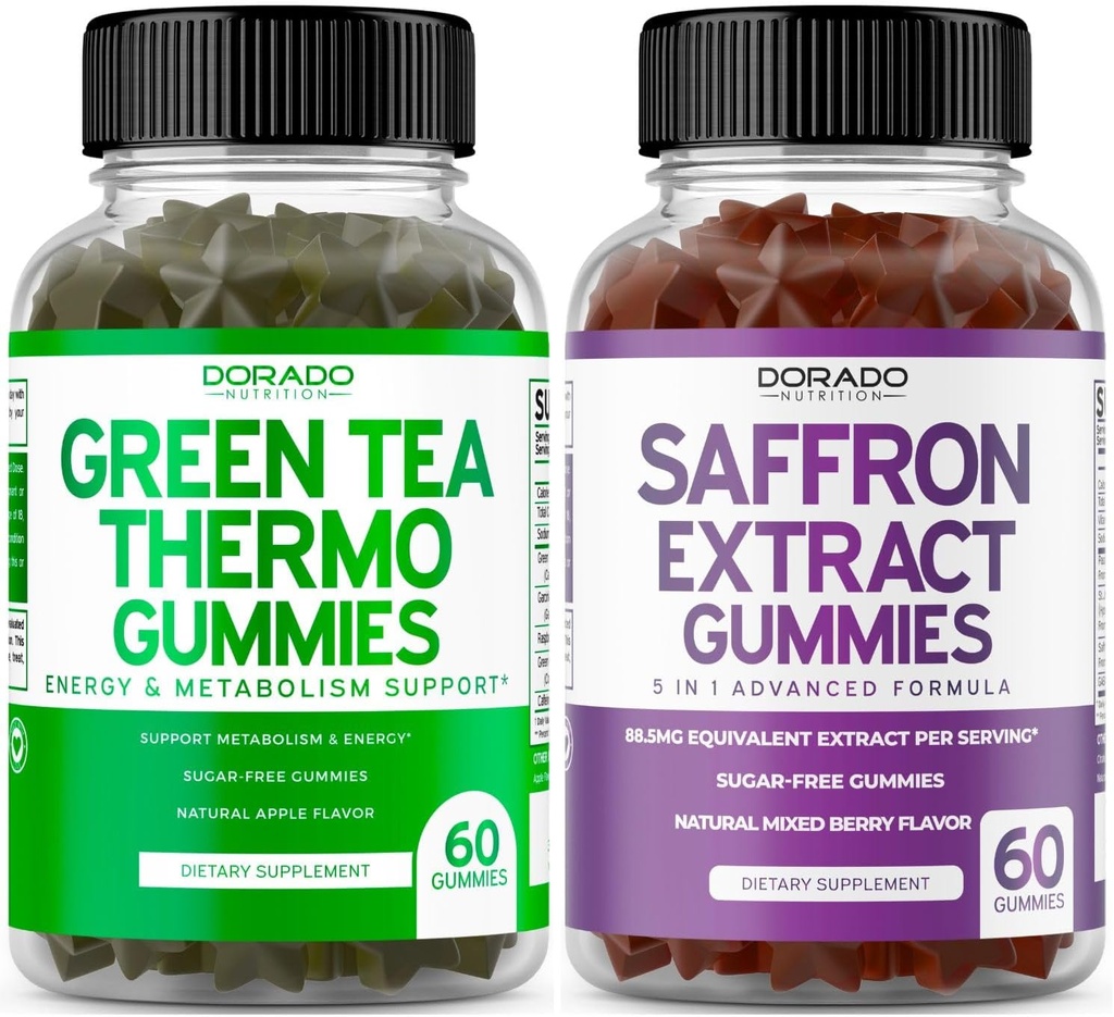 Zelený čaj spaľovač tukov (60 Počet) Chudnutie Chudnutie Horák chuť k jedlu Potlačovka pre dospelých a šafran doplnky (60 Gummy) Premium bez cukru Gummy - 5 v 1 Advanced Formula - Vegan Safe & USA Made