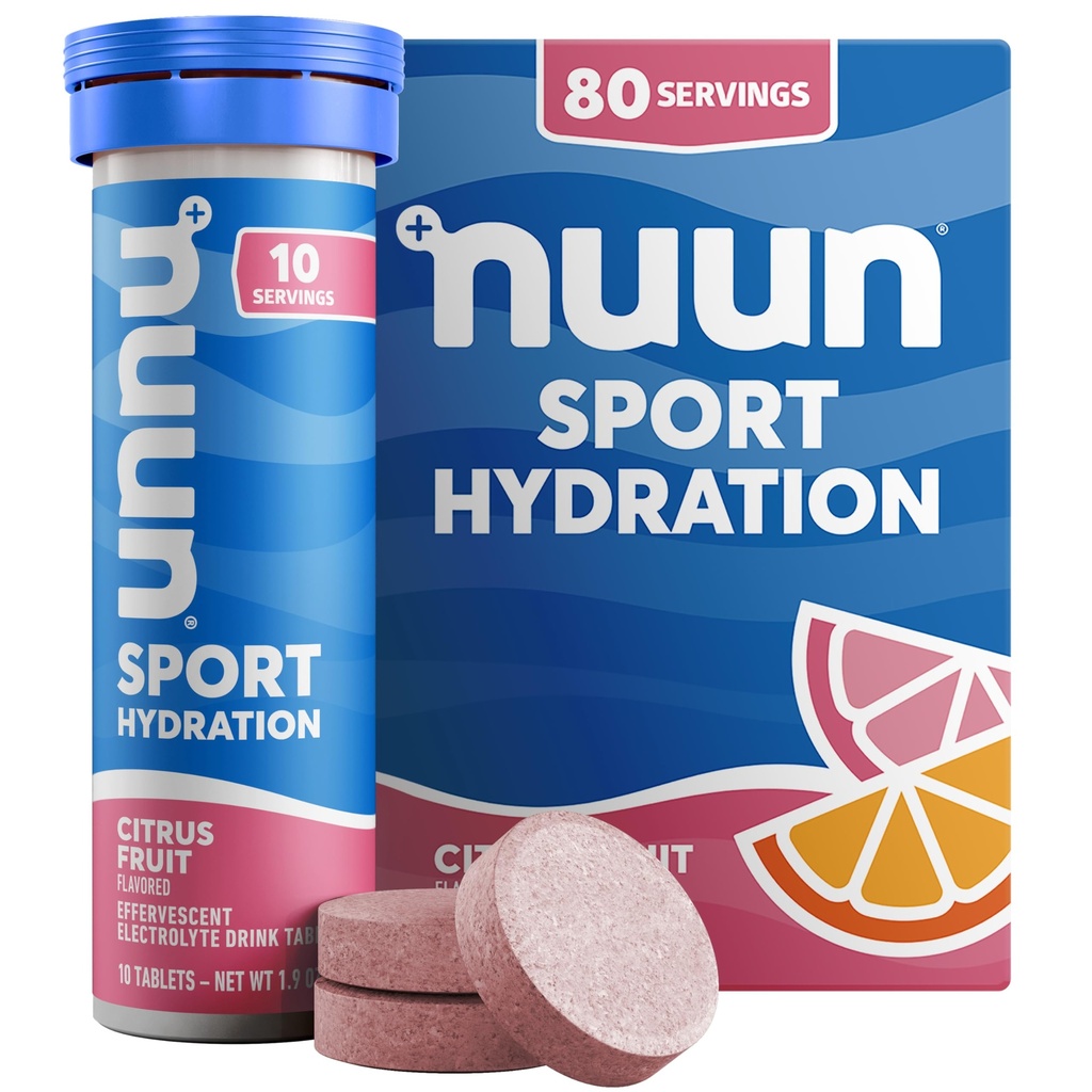 Nuun Sport Electrolyte tablety s horčíkom, vápnikom, draslíkom, chloridom a sodným, bezlepkom a vegánom, citrusovým ovocím, 8 balení (80 dávok celkom)
