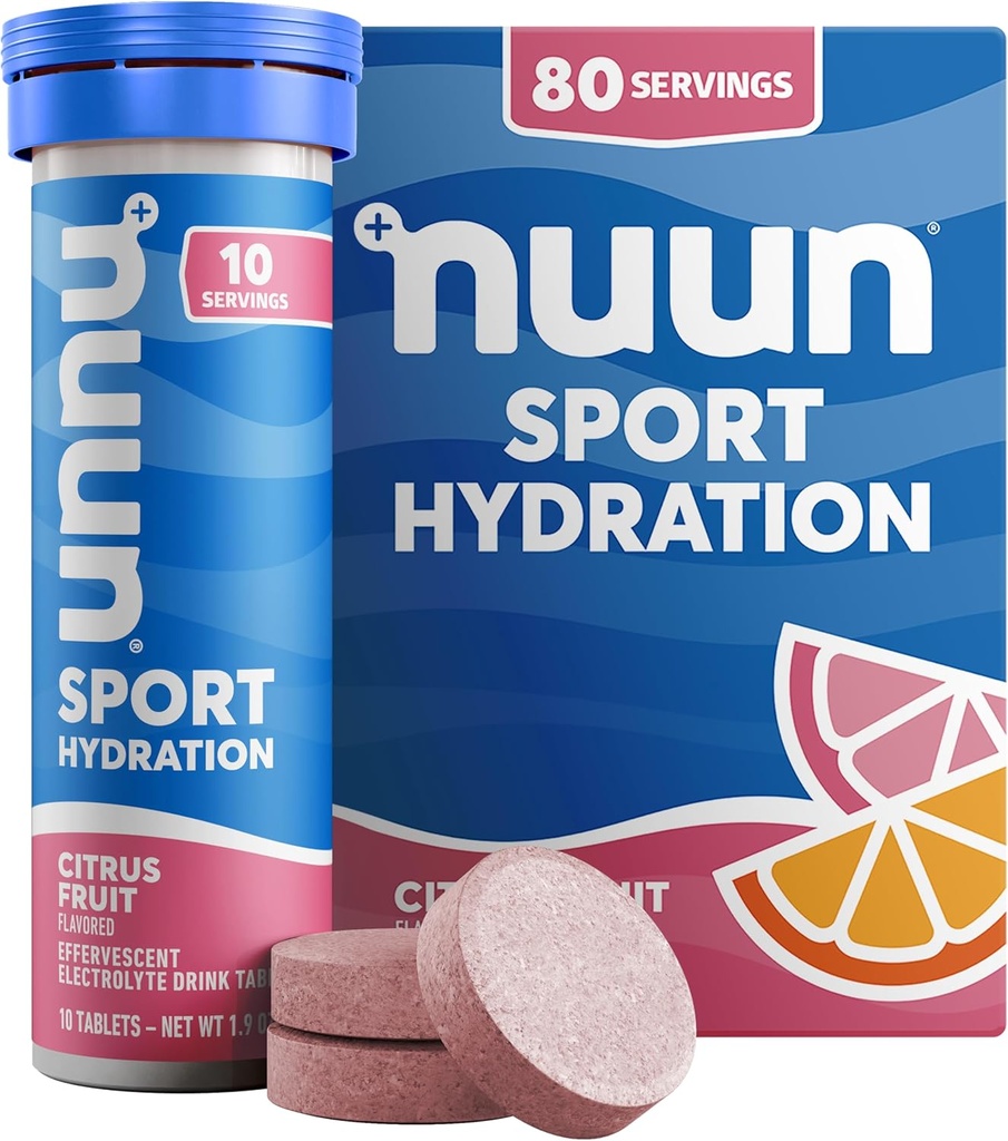 Nuun Sport Electrolyte tablety s horčíkom, vápnikom, draslíkom, chloridom a sodným, bezlepkom a vegánom, citrusovým ovocím, 8 balení (80 dávok celkom)