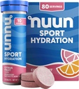 Nuun Sport Electrolyte tablety s horčíkom, vápnikom, draslíkom, chloridom a sodným, bezlepkom a vegánom, citrusovým ovocím, 8 balení (80 dávok celkom)