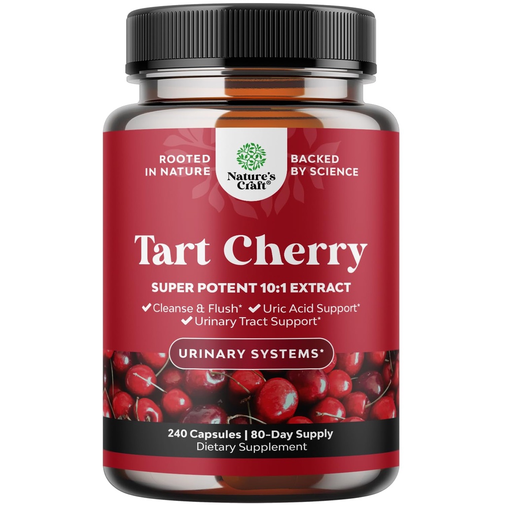 Extra sila Tart Cherry Kapsule - Tart Cherry Extract Kapsule 7500mg od Kyselina močová Čistiť od Dna a obličky Podpora - Ovocný extrakt Supplement for Urinary Tract Health & Joint Support - 240 Ct