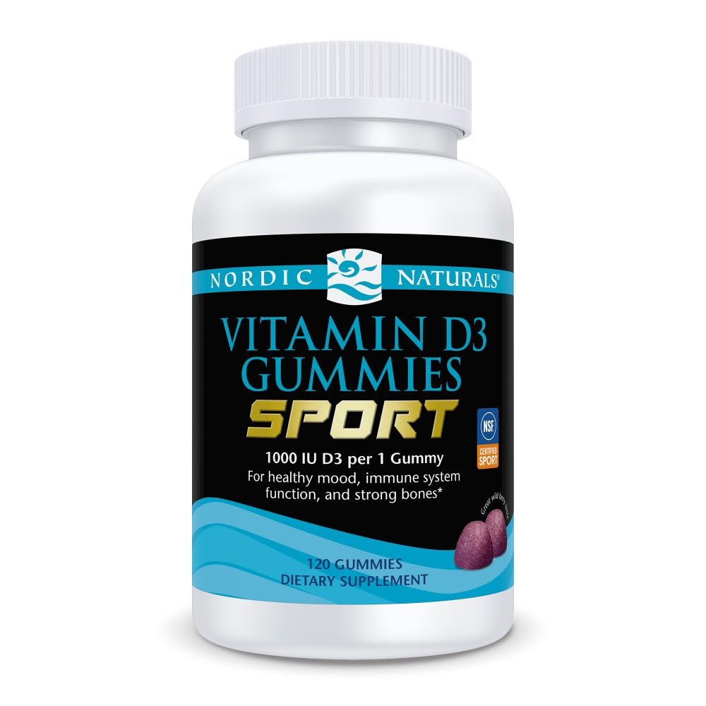 Nordic Naturals Vitamín D3 Gummies Sport, Wild Berry - 120 Gummies - 1000 IU Vitamín D3 - NSF Certified - Zdravé kosti, Mood & Immune System Function - Non-GMO - 120 Servíry