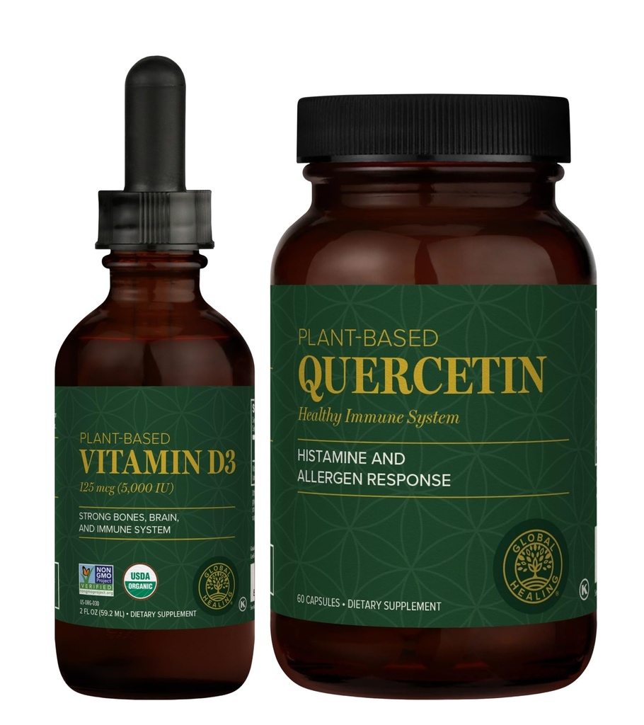 Global Healing Center - Vitamín D3 5000IU & Quercetin 250 mg - podporuje kosti a imunitný systém, zdravie dýchacích ciest