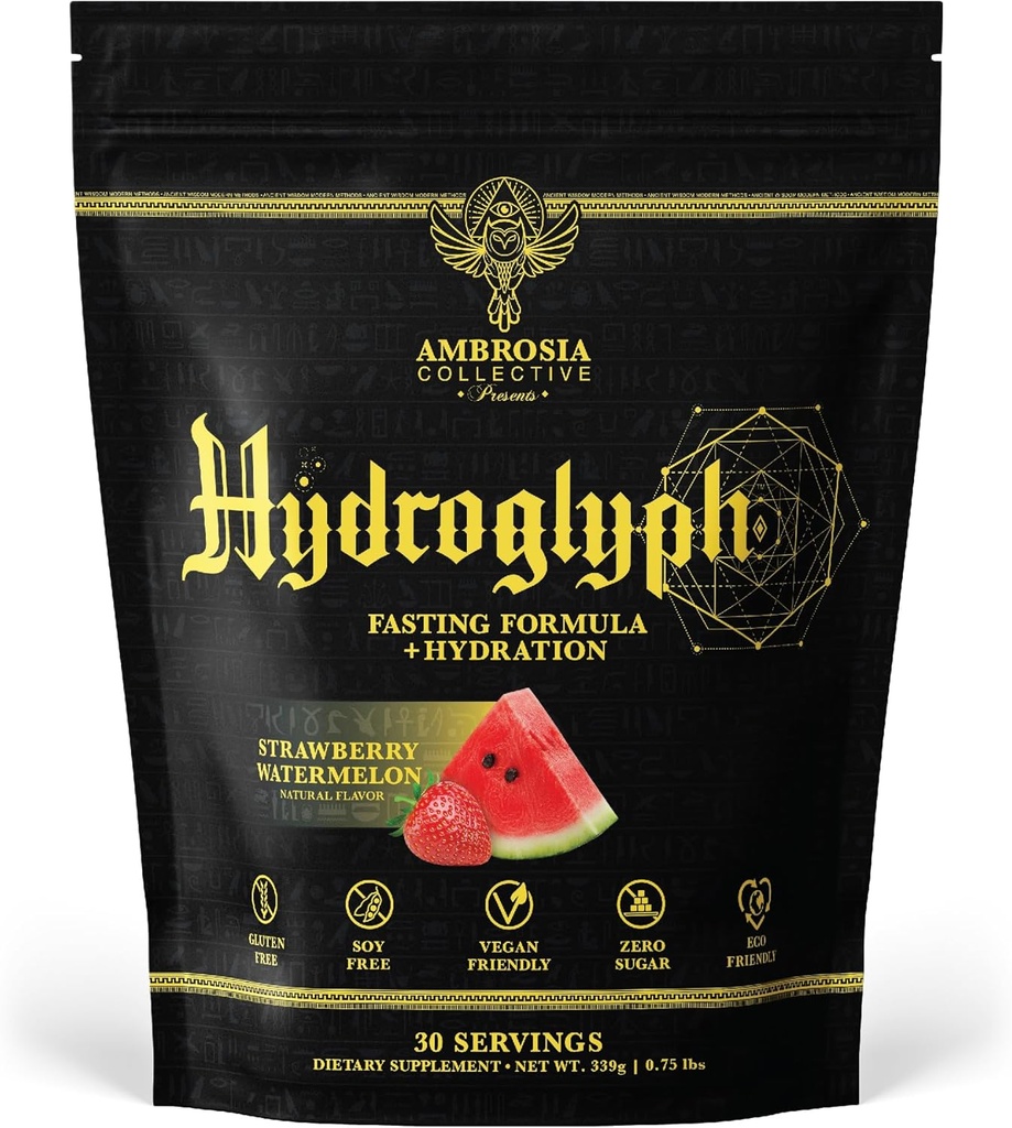 Ambrosia Hydroglyph Intraworkout Formula w/BCAA + EAA + Elektrolyty Hydratačný prášok na ochranu chudého svalstva, 0g Cukor nalačno Hydratačný nápoj Mix, Vyrobené w/Coconut vody (jablkový melón)