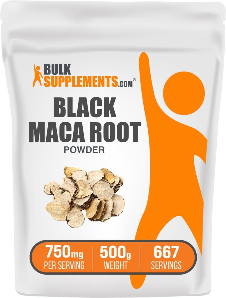 BulkSupplementments.com Black Maca Powder - Black Maca Root Supplement, Bylinné doplnky pre mužov a ženy - Vegan, bez lepku, 750mg na slúbenie, 500g (1,1 lbs) (Pack of 1)