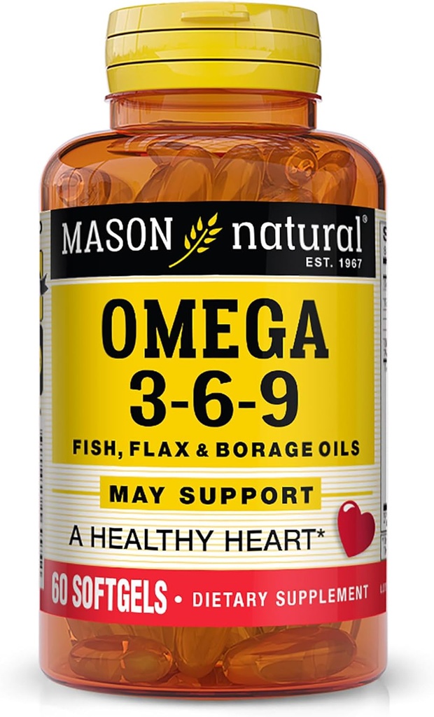 Mason Natural Omega 3-6-9 s rybami, ľanové semená, & Borage Oils, 60 Softgels