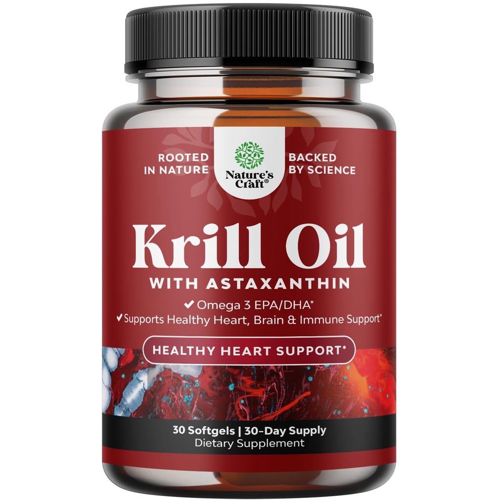 Krill Omega 3 Fish Oil Softgels - Concentrated Krill EPA & DHA Fish Oil Omega 3 Supplement for Women & Men for Immune Support, Healthy Brain & Heart Health - Burpless Mastné kyseliny Supplement - 30 Count