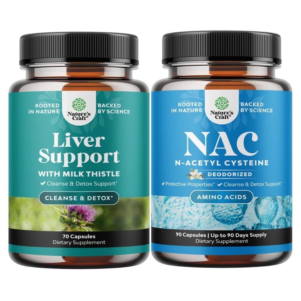 Bundle of Liver Cleanse Detox & Repair Formula a NAC Supplement N-Acetyl Cysteine 600mg - Bylinné Pečeň podpora doplnok s mliekom bodliak - Vysoká absorpcia NAC 600 mg kapsuly Glutatión