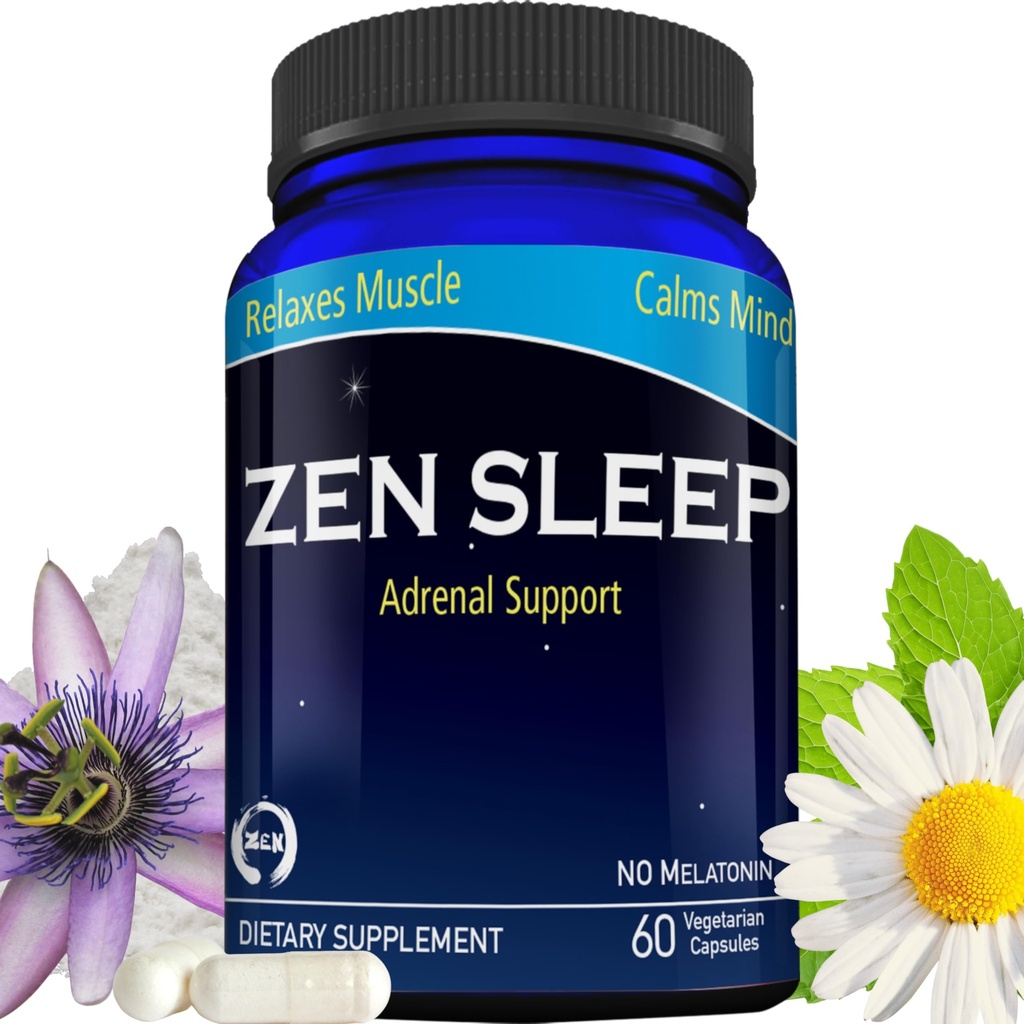 Zen Sleep  Obsahuje horčík a organické byliny; harmanček, citrónový balzam, mučenka kvet, žiadny melatonín